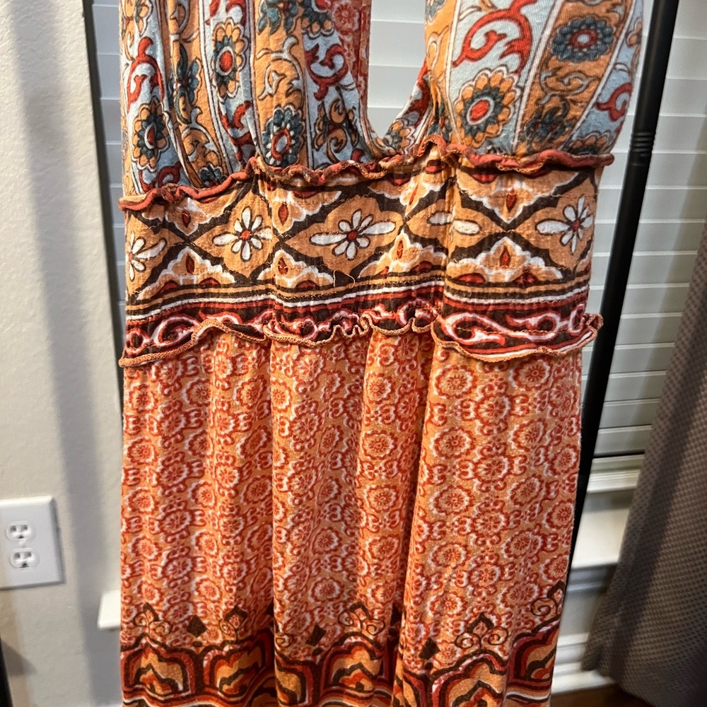 Orange Sleeveless Plunge Neck Maxi Sundress